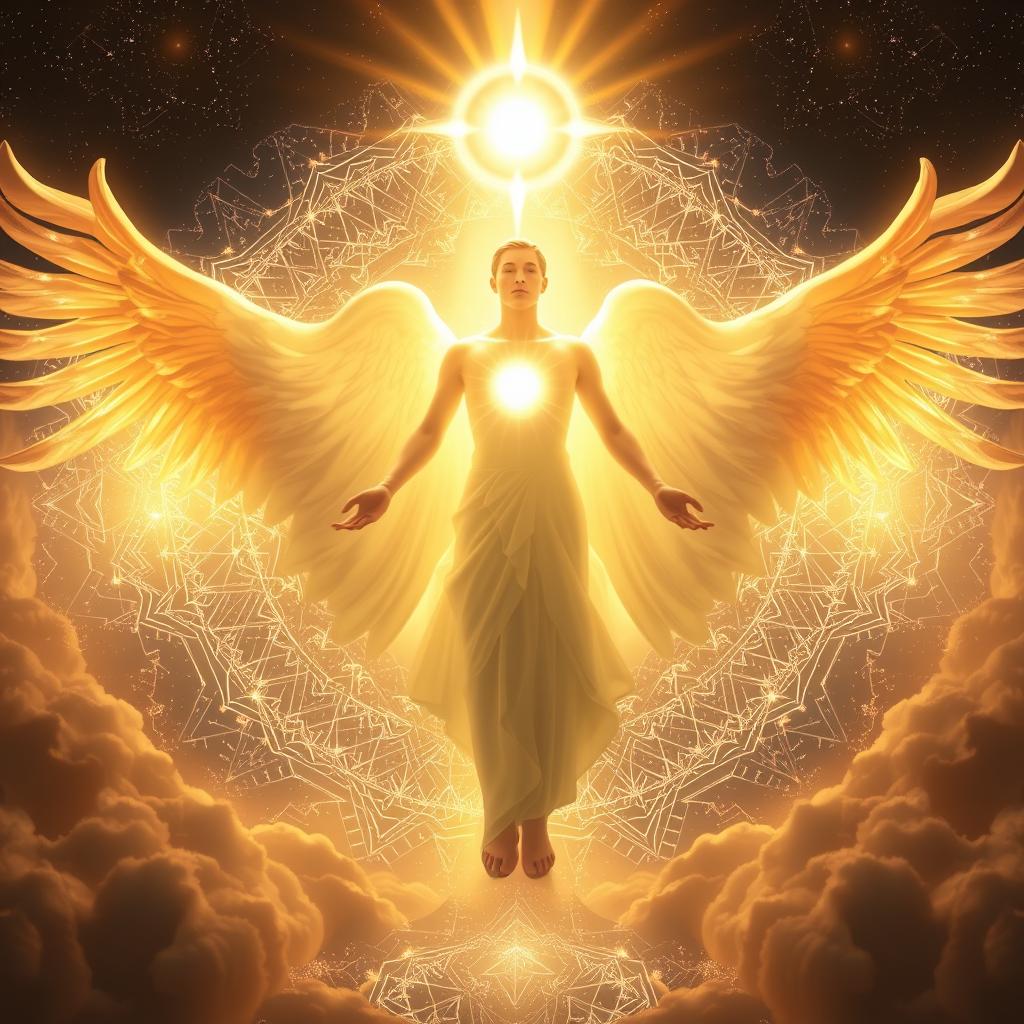 A breathtaking scene of divine unity, with three distinct yet intertwined figures in a celestial realm. Soft, golden light illuminates their ethereal forms, casting a warm, reverent glow. In the foreground, three luminous entities – the Father, the Son, and the Holy Spirit – stand in perfect harmony, their energies coalescing into a single, pulsating force. In the middle ground, a shimmering, kaleidoscopic background of swirling celestial patterns and intricate geometric shapes symbolizes the interconnectedness of the Triune God. The overall composition conveys a sense of profound mystery, inviting the viewer to contemplate the depth and complexity of the Holy Trinity.