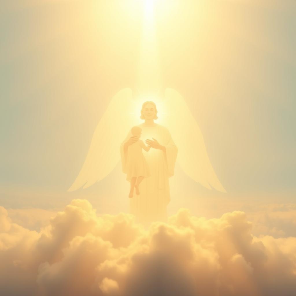 A tranquil, ethereal scene depicting the Blessed Trinity in warm, heavenly light. In the foreground, the three divine Persons - the Father, the Son, and the Holy Spirit - are represented by three distinct figures, united in a serene, mystical embrace. Their luminous forms radiate a profound sense of love, wisdom, and power. The middle ground features delicate, cloud-like wisps, hinting at the transcendent, celestial nature of the Trinity. In the background, a vast, infinite expanse of soft, azure blue sky, signifying the boundless and eternal nature of the Triune God. The overall composition conveys a profound sense of reverence, contemplation, and the inexpressible mystery of the Holy Trinity.