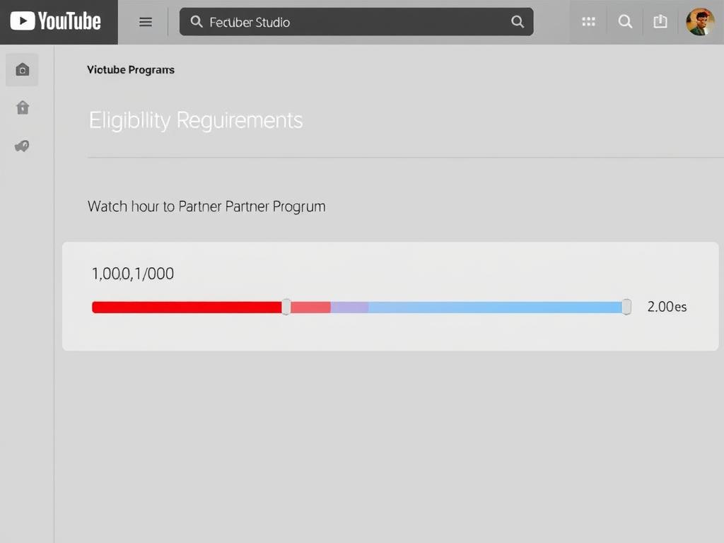 YouTube Studio dashboard showing Partner Program eligibility requirements and metrics YouTube Studio dashboard showing Partner Program eligibility requirements and metrics