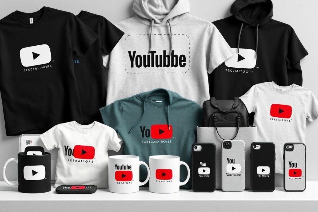YouTube merchandise store showing branded products like t-shirts and mugs YouTube merchandise store showing branded products like t-shirts and mugs