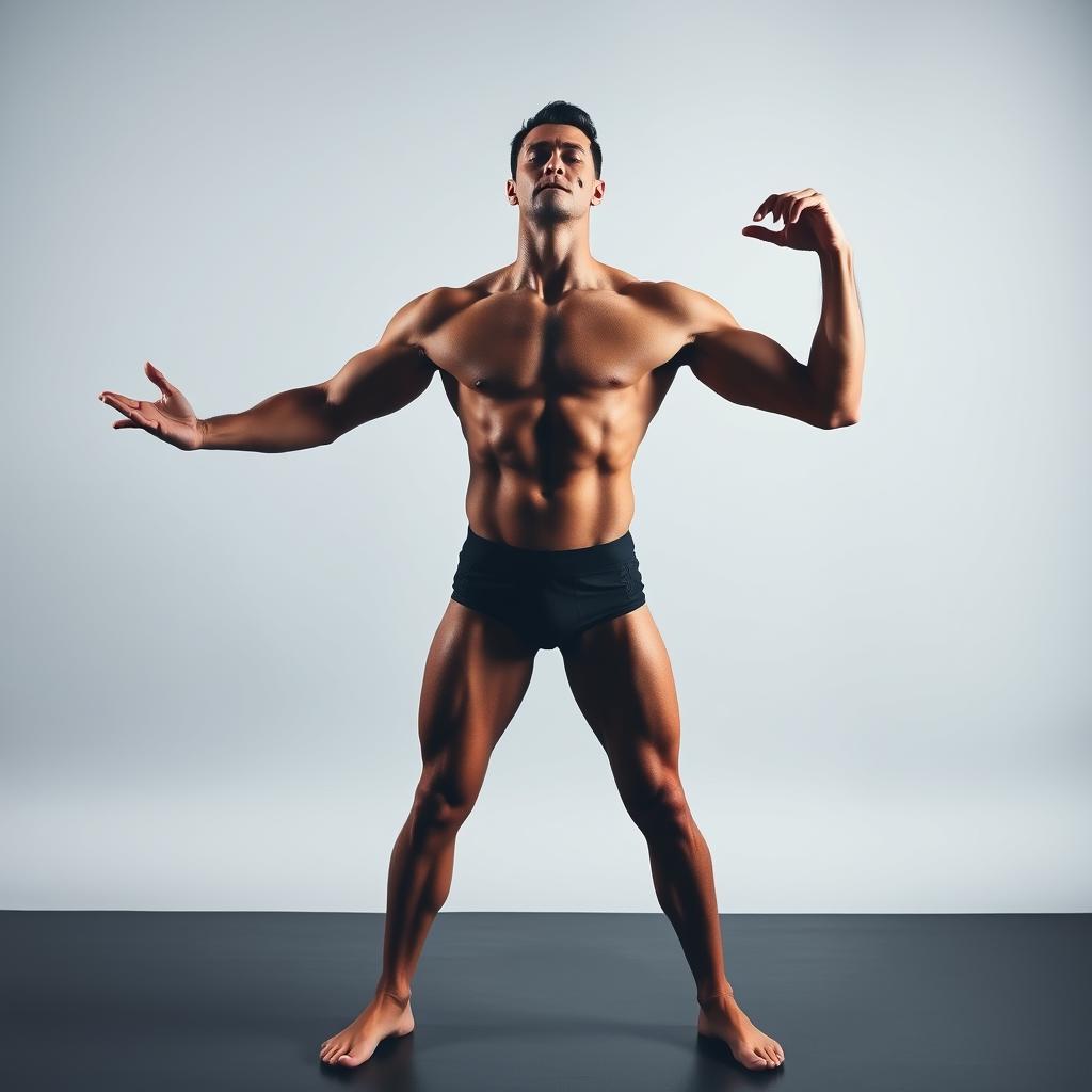 A well-lit studio scene showcasing the proper athletic breathing techniques. In the foreground, a fit male athlete with defined musculature stands in a dynamic pose, demonstrating deep, controlled inhalations and exhalations. His expression is focused and serene. The middle ground features a clean, minimalist backdrop with clean, geometric shapes and lines, creating a sense of balance and tranquility. Soft, diffused lighting illuminates the scene, emphasizing the athlete's form and the flow of his breathing. The overall mood is one of calm discipline and physical mastery.