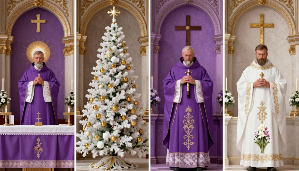 Church interior decorated for different liturgical seasons