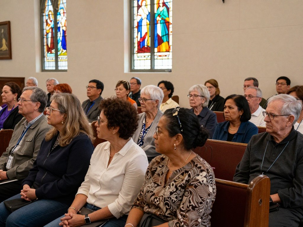 Diverse congregation gathered in church for Mass