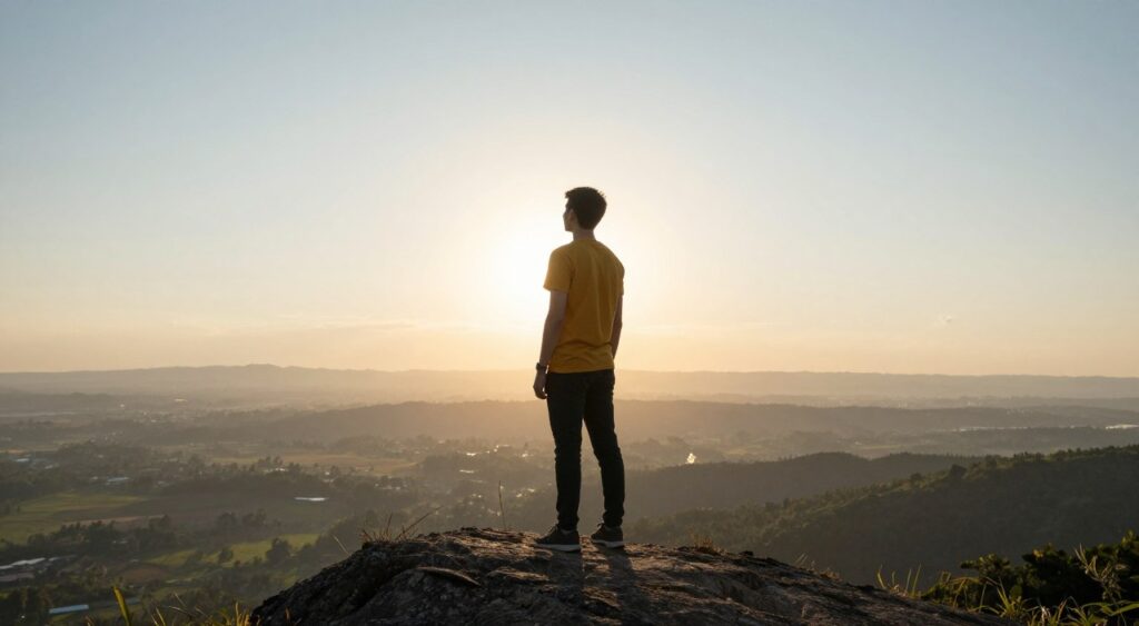 hopeful young person looking toward future with faith and confidence hopeful young person looking toward future with faith and confidence