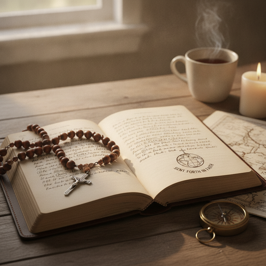 Prayer journal with rosary beads